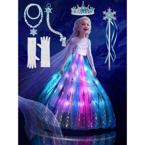imagePrincess Costume RGB LED Light Up Syncs Music App Control Toddler Princess Dress Up Halloween Costume