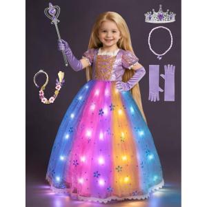 imageLight Up Princess Dress Up Clothes LED Halloween Girls Costume Pink Purple Christmas Kids Party Dresses ToddlerRgbpink Purple