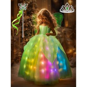 image:imageLight Up Girls Halloween Costume Toddler Fairy Dress amp Wings Green Fairy Girls Costume Princess Ball Gown KidsRgbgreen
