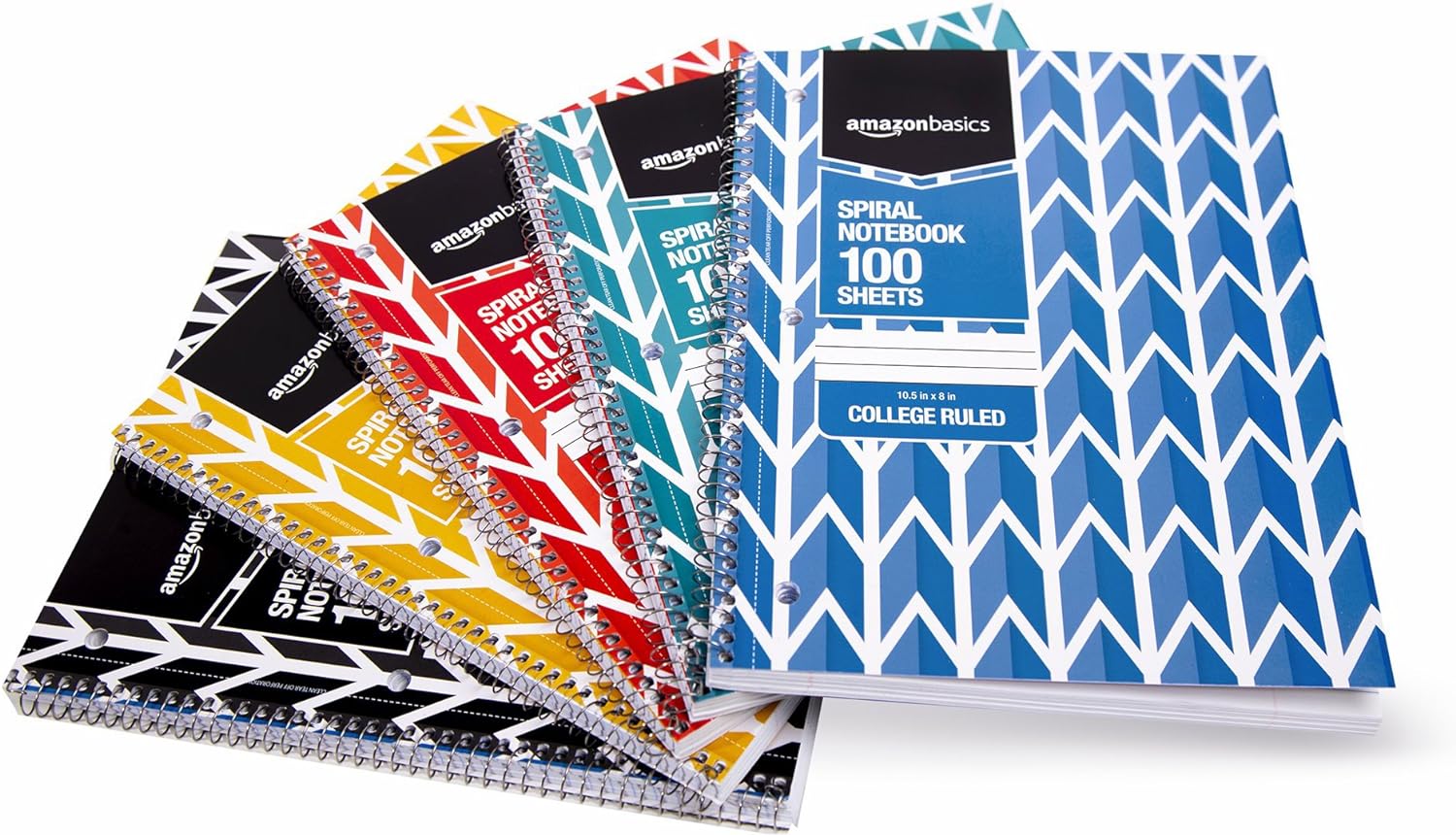 Amazon Basics College Ruled Wirebound Spiral Notebook 100 Sheet  5Pack Assorted Sunburst Pattern ColorsAssorted Lattice Pattern