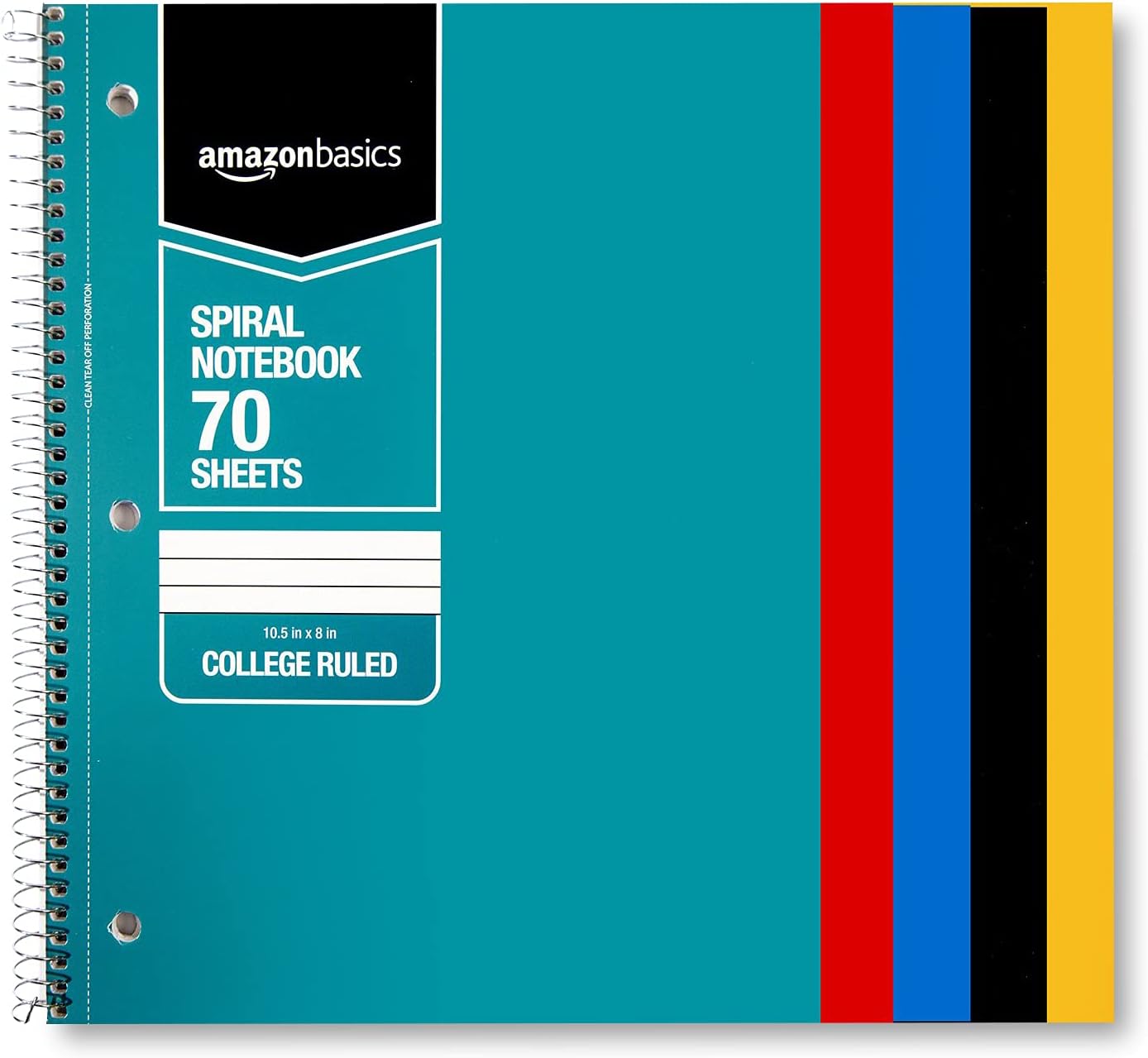 Amazon Basics College Ruled Wirebound Spiral Notebook 100 Sheet  5Pack Assorted Sunburst Pattern ColorsAssorted Solid