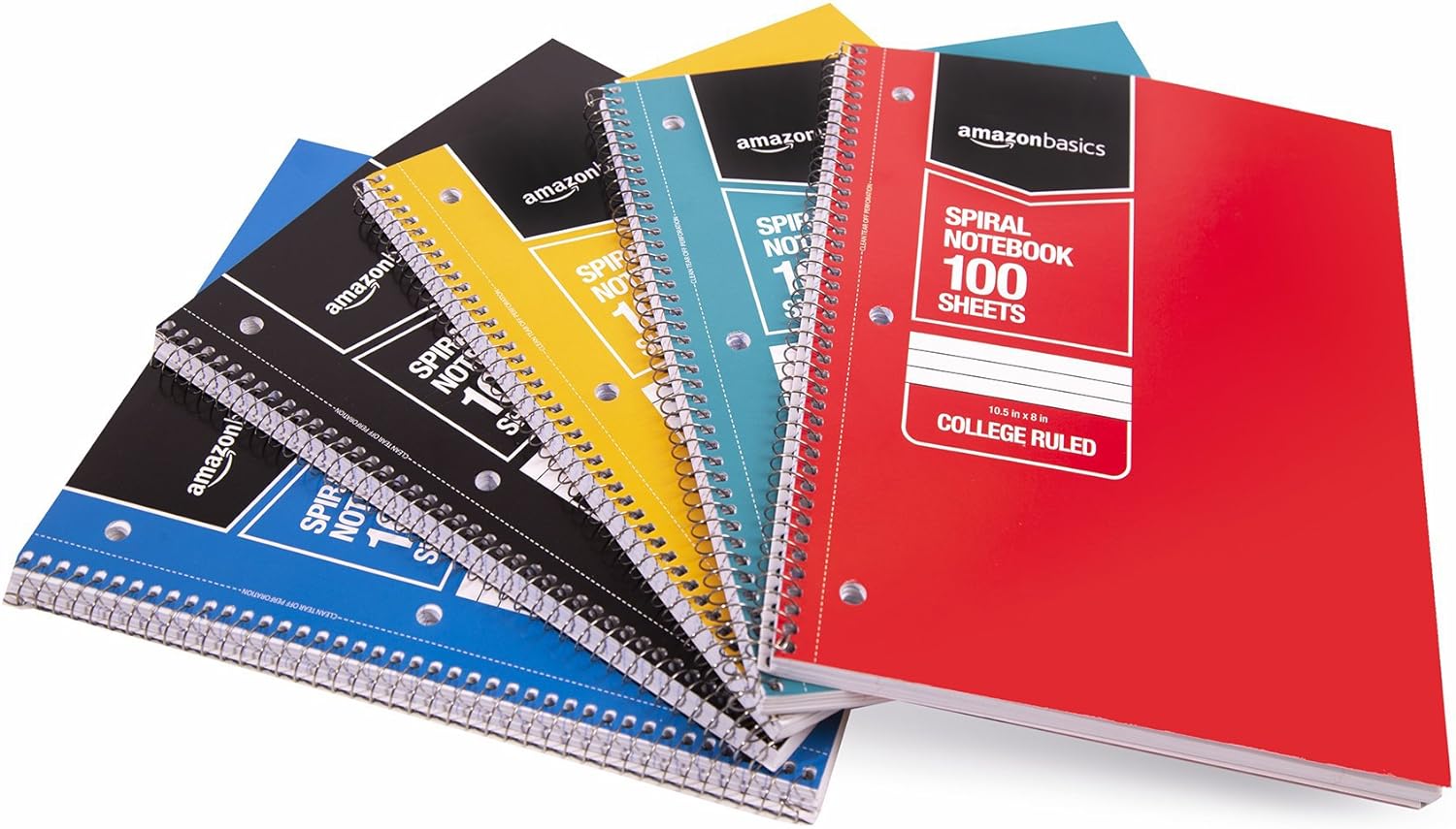 Amazon Basics College Ruled Wirebound Spiral Notebook 100 Sheet  5Pack Assorted Sunburst Pattern ColorsAssorted Solid