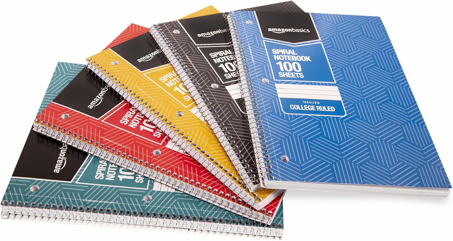 Amazon Basics College Ruled Wirebound Spiral Notebook 100 Sheet  5Pack Assorted Sunburst Pattern ColorsAssorted Sunburst Pattern