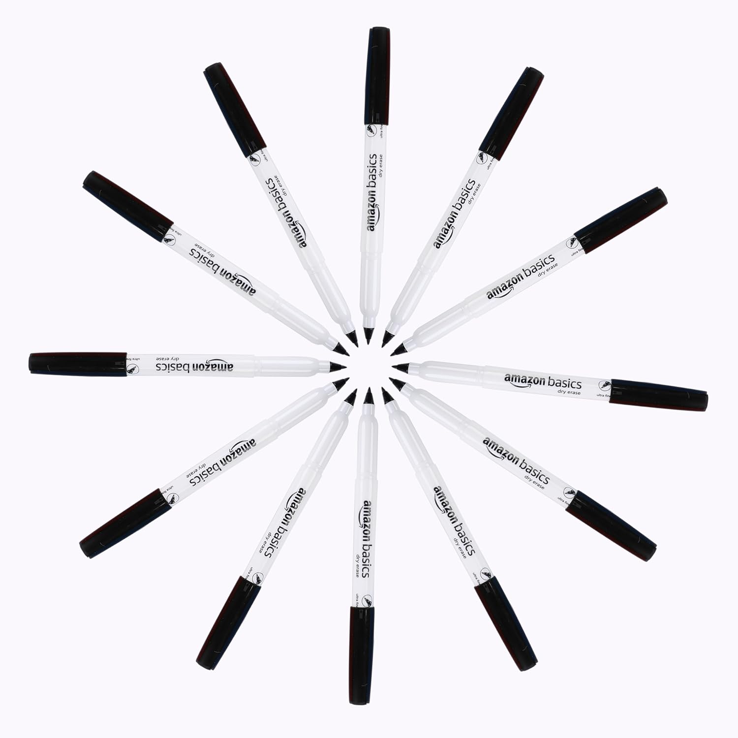 Amazon Basics Low Odor Ultra Fine Tip Dry Erase White Board Markers  Assorted Colors 12 PackBlack