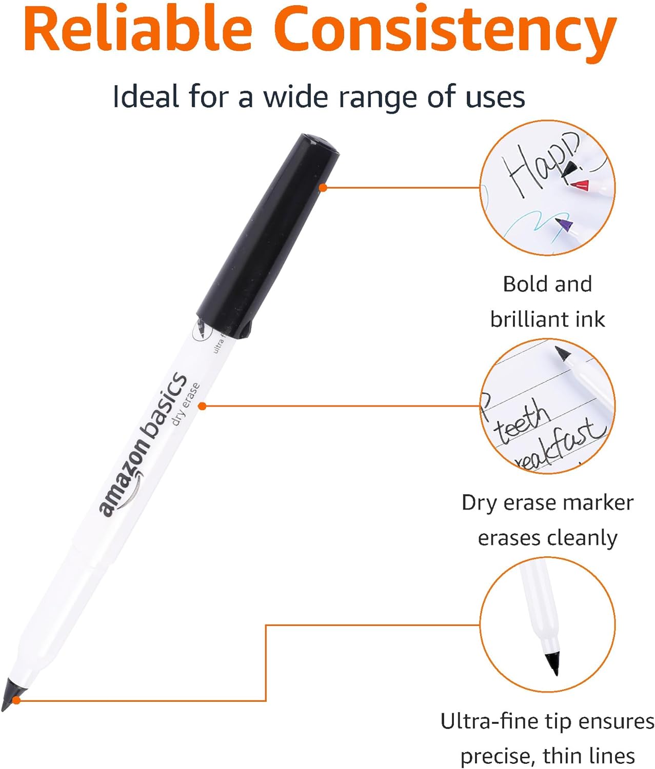 Amazon Basics Low Odor Ultra Fine Tip Dry Erase White Board Markers  Assorted Colors 12 PackBlack