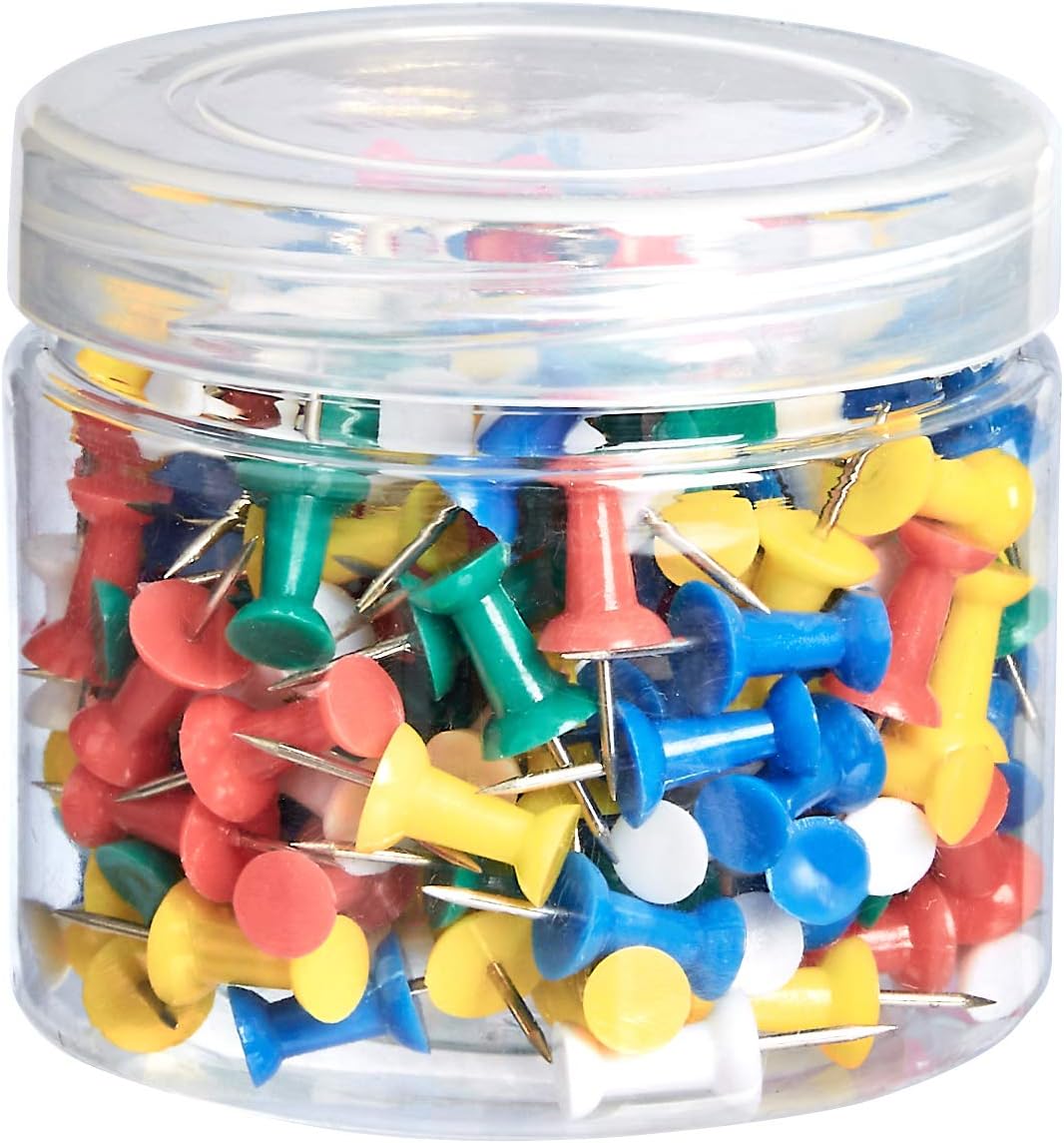 Amazon Basics Push Pins Tacks Assorted Colors Steel Point 100PackAssorted