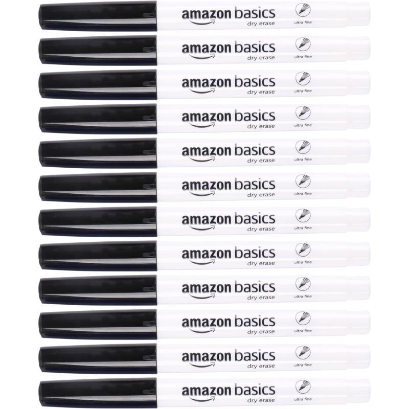 Amazon Basics Low Odor Ultra Fine Tip Dry Erase White Board Markers  Assorted Colors 12 PackBlack