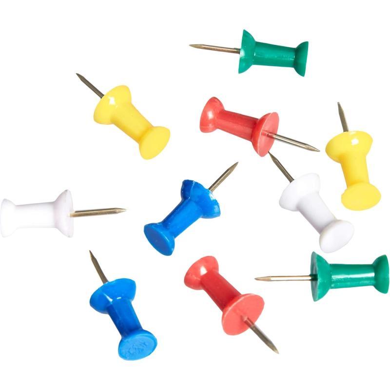 Amazon Basics Push Pins Tacks Assorted Colors Steel Point 100PackAssorted