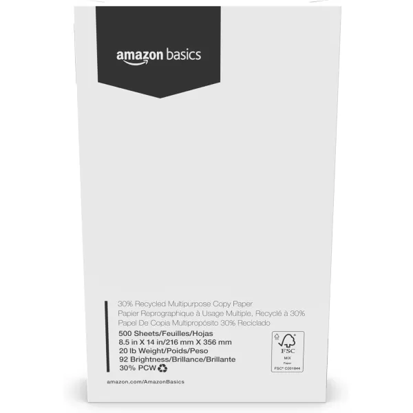 Amazon Basics  30 Recycled Multipurpose Copy Printer Paper 5 Reams 2500 Count 5 Packs of 500 11 x 17 White85 x 14 x 2