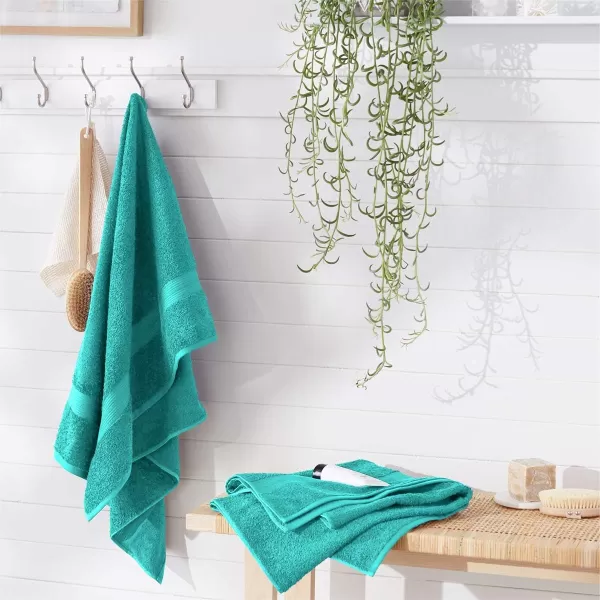 Amazon Basics  6 Piece Fade Resistant Oversize Bath Towel Hand and Washcloth Set 100 Cotton TealTeal