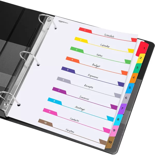 Amazon Basics 12 Tab Monthly Dividers for 3 Ring Binder Customizable Table of Contents Page Multicolor 10Pack10Tab