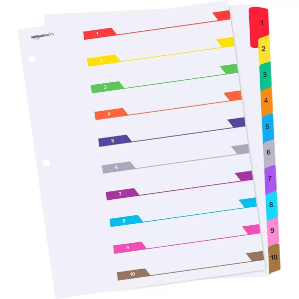 Amazon Basics 12 Tab Monthly Dividers for 3 Ring Binder Customizable Table of Contents Page Multicolor 10Pack10Tab