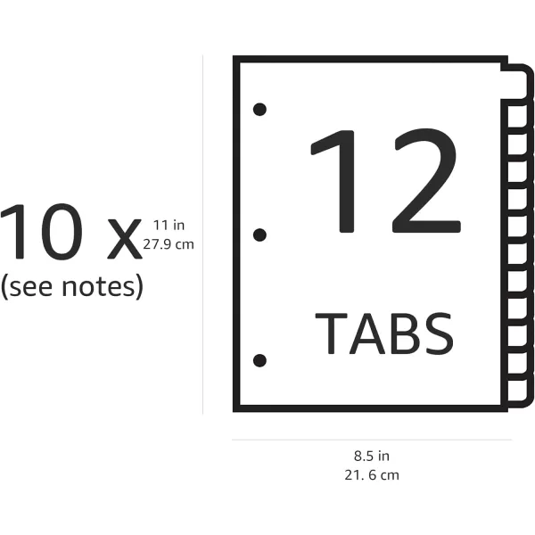 Amazon Basics 12 Tab Monthly Dividers for 3 Ring Binder Customizable Table of Contents Page Multicolor 10Pack12Tab
