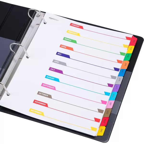 Amazon Basics 12 Tab Monthly Dividers for 3 Ring Binder Customizable Table of Contents Page Multicolor 10Pack12Tab