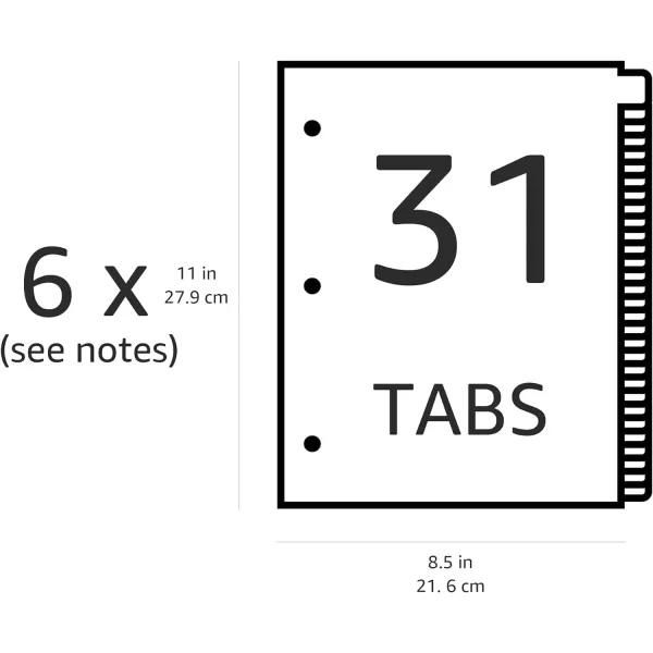 Amazon Basics 12 Tab Monthly Dividers for 3 Ring Binder Customizable Table of Contents Page Multicolor 10Pack31Tab