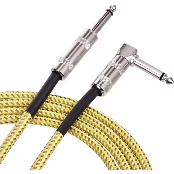 Amazon Basics 14 Inch TS Connector Tweed Cloth Jacket Straight Instrument Cable  10 Foot Yellow  BrownYellow  Brown