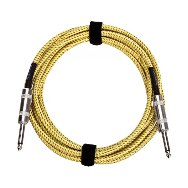 Amazon Basics 14 Inch TS Connector Tweed Cloth Jacket Straight Instrument Cable  10 Foot Yellow  BrownYellow  Brown