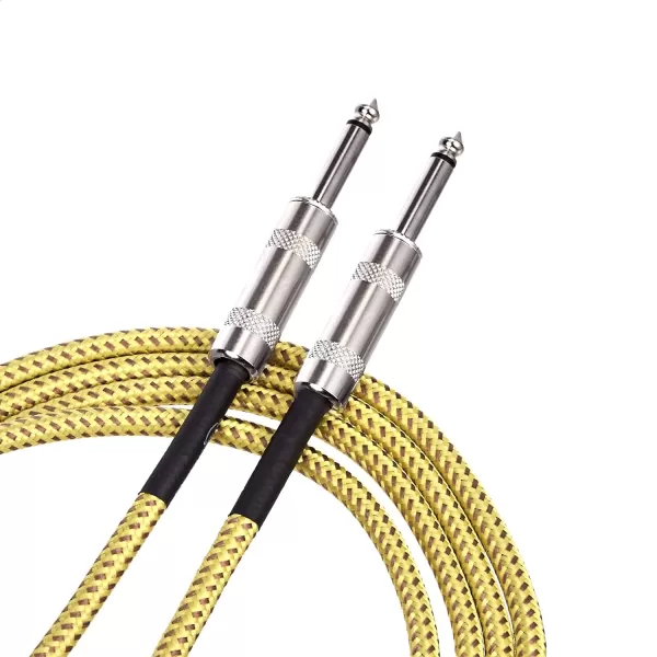 Amazon Basics 14 Inch TS Connector Tweed Cloth Jacket Straight Instrument Cable  10 Foot Yellow  BrownYellow  Brown