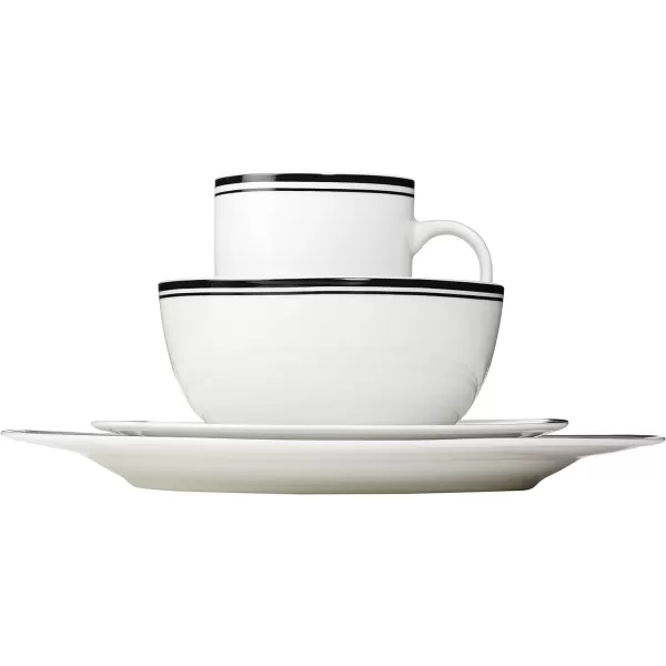 Amazon Basics 16Piece Cafe Stripe Kitchen Dinnerware Set Plates Bowls Mugs Service for 4 BlueBlack