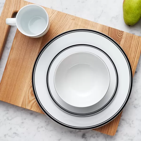 Amazon Basics 16Piece Cafe Stripe Kitchen Dinnerware Set Plates Bowls Mugs Service for 4 BlueBlack