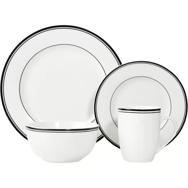 Amazon Basics 16Piece Cafe Stripe Kitchen Dinnerware Set Plates Bowls Mugs Service for 4 BlueBlack