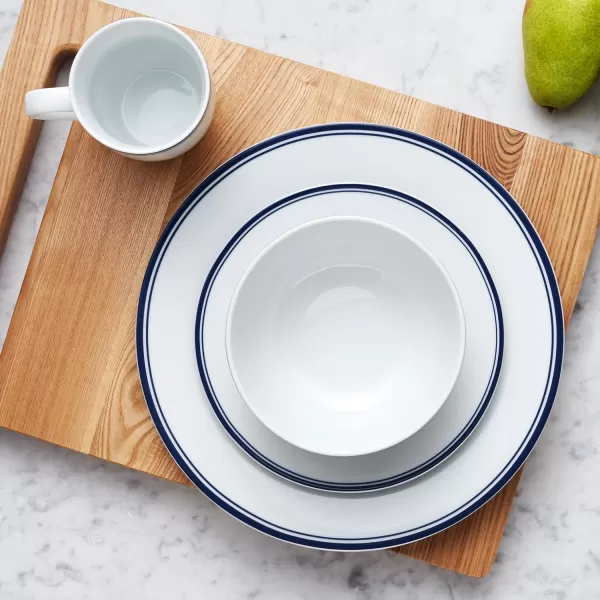 Amazon Basics 16Piece Cafe Stripe Kitchen Dinnerware Set Plates Bowls Mugs Service for 4 BlueBlue