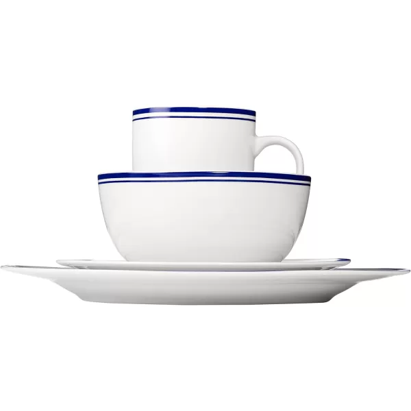 Amazon Basics 16Piece Cafe Stripe Kitchen Dinnerware Set Plates Bowls Mugs Service for 4 BlueBlue
