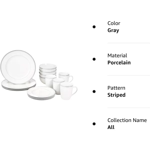 Amazon Basics 16Piece Cafe Stripe Kitchen Dinnerware Set Plates Bowls Mugs Service for 4 BlueGray