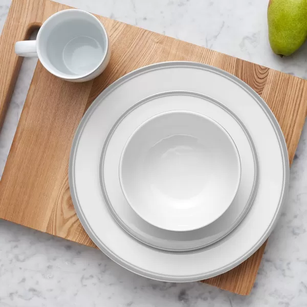Amazon Basics 16Piece Cafe Stripe Kitchen Dinnerware Set Plates Bowls Mugs Service for 4 BlueGray