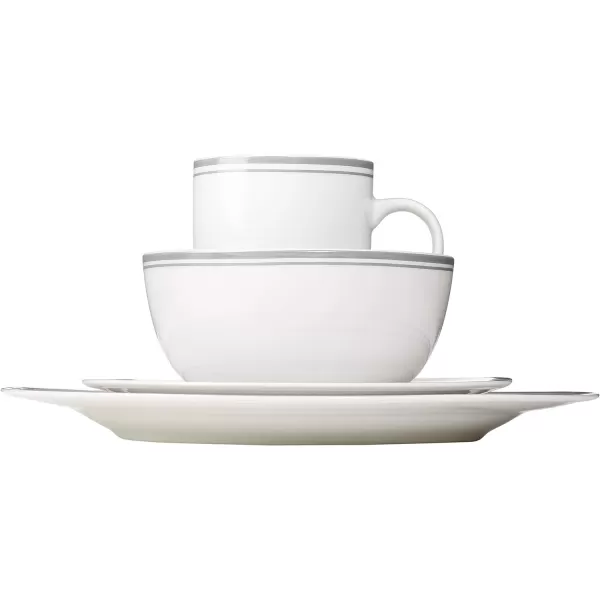 Amazon Basics 16Piece Cafe Stripe Kitchen Dinnerware Set Plates Bowls Mugs Service for 4 BlueGray