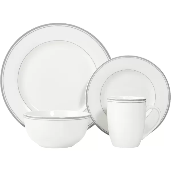 Amazon Basics 16Piece Cafe Stripe Kitchen Dinnerware Set Plates Bowls Mugs Service for 4 BlueGray