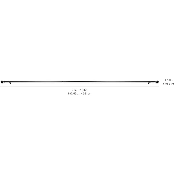 Amazon Basics 1Inch Curtain Rod with Round Finials 1Pack 36 to 72 BlackBlack