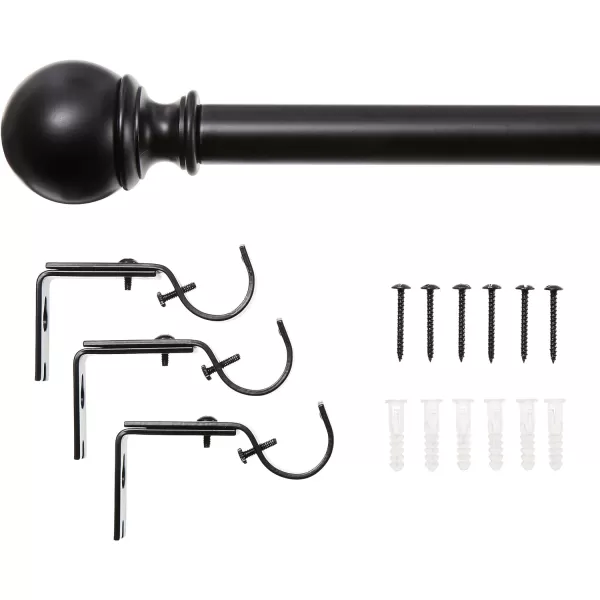 Amazon Basics 1Inch Curtain Rod with Round Finials 1Pack 36 to 72 BlackBlack