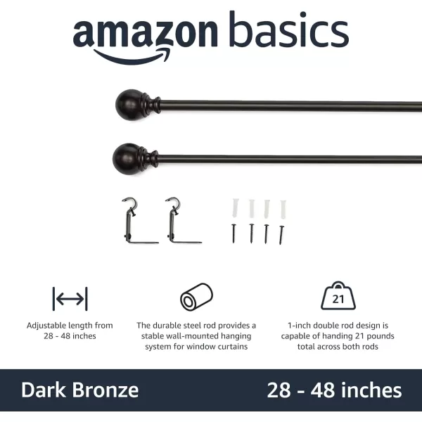 Amazon Basics 1Inch Curtain Rod with Round Finials 1Pack 36 to 72 BlackBronze