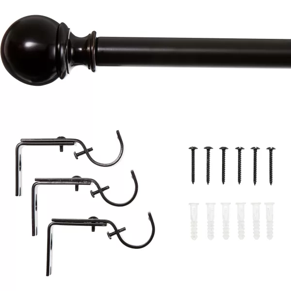 Amazon Basics 1Inch Curtain Rod with Round Finials 1Pack 36 to 72 BlackBronze
