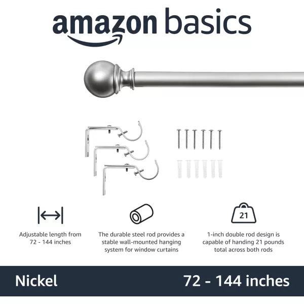 Amazon Basics 1Inch Curtain Rod with Round Finials 1Pack 36 to 72 BlackNickel