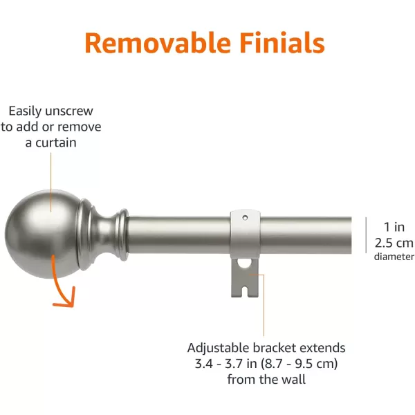 Amazon Basics 1Inch Curtain Rod with Round Finials 1Pack 36 to 72 BlackNickel