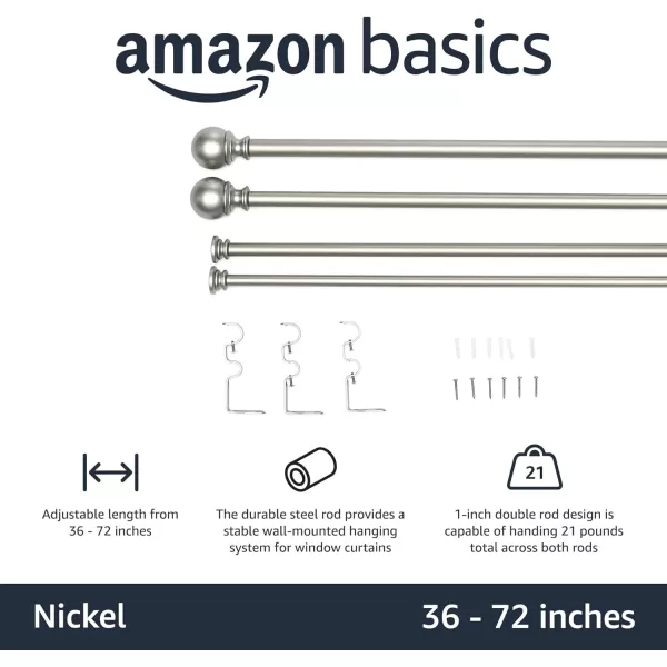 Amazon Basics 1Inch Curtain Rod with Round Finials 1Pack 36 to 72 BlackNickel