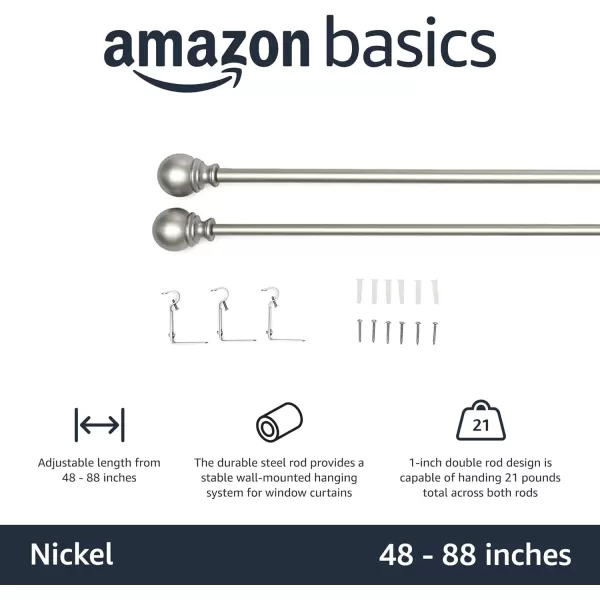 Amazon Basics 1Inch Curtain Rod with Round Finials 1Pack 36 to 72 BlackNickel