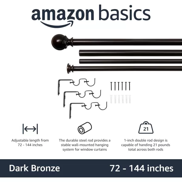 Amazon Basics 1Inch Curtain Rod with Round Finials 1Pack 36 to 72 NickelBronze