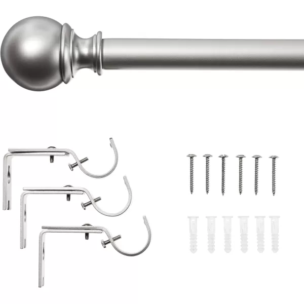 Amazon Basics 1Inch Curtain Rod with Round Finials 1Pack 36 to 72 NickelNickel