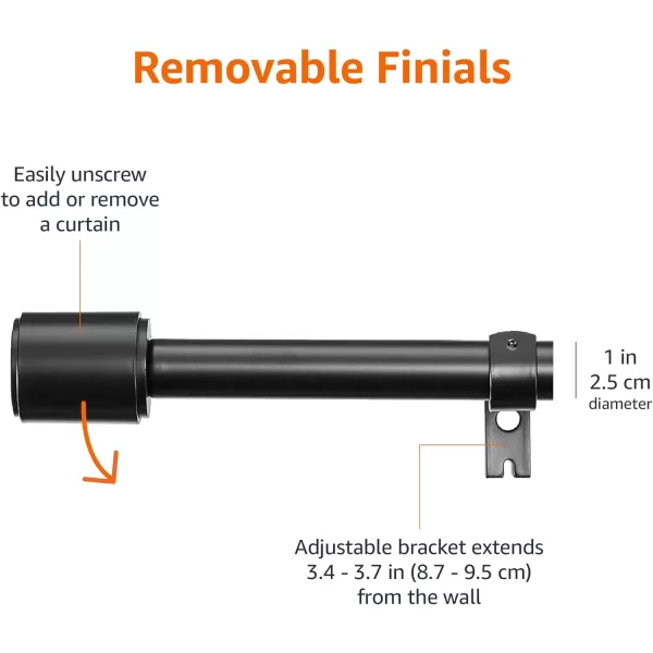 Amazon Basics 1Inch Wall Curtain Rod with Cap Finials 36 to 72 NickelBlack