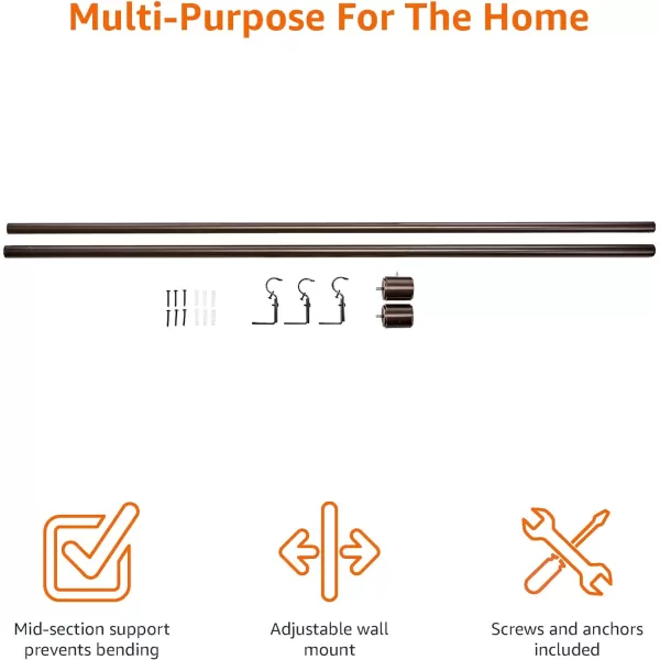 Amazon Basics 1Inch Wall Curtain Rod with Cap Finials 36 to 72 NickelBronze