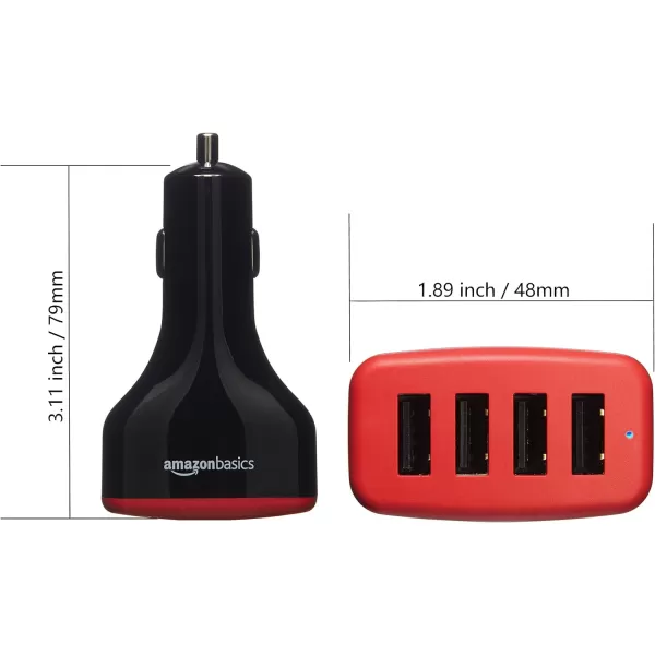 Amazon Basics 24W TwoPort USBA Car Charger for Phones iPhone 1514131211X Samsung and more nonPPS BlackRedBlackRed