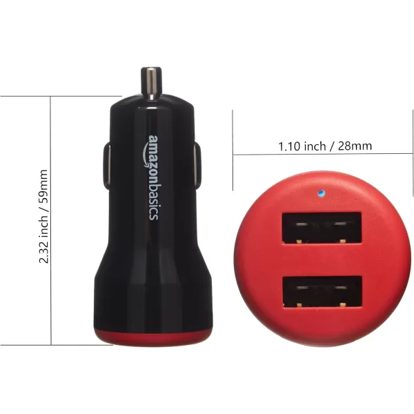 Amazon Basics 24W TwoPort USBA Car Charger for Phones iPhone 1514131211X Samsung and more nonPPS BlackRedBlackRed