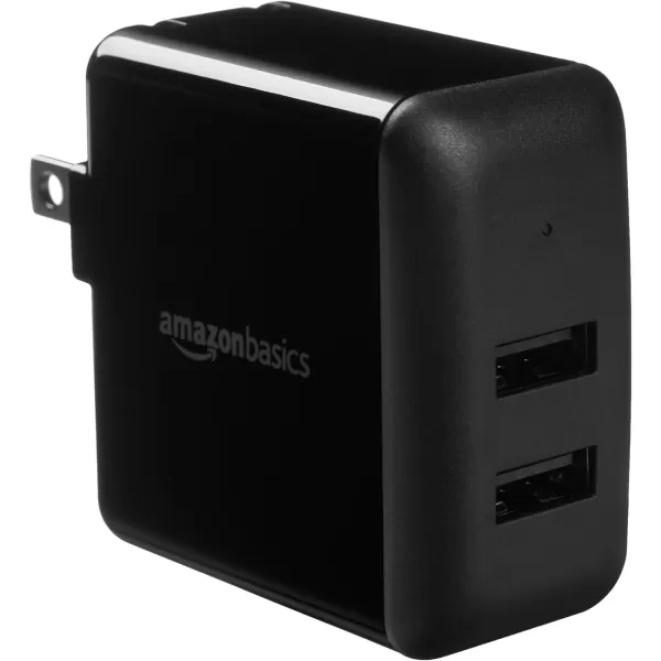 Amazon Basics 24W TwoPort USBA Wall Charger 12W 24A per port for Phones iPhone 1514131211X Samsung and more nonPPS BlackBlack