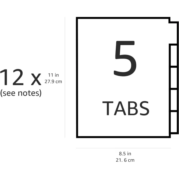 Amazon Basics 3 Ring Paper Binder Dividers With 5 Insertable Multicolor Plastic Tabs 60 Count Pack of 12 WoodWood