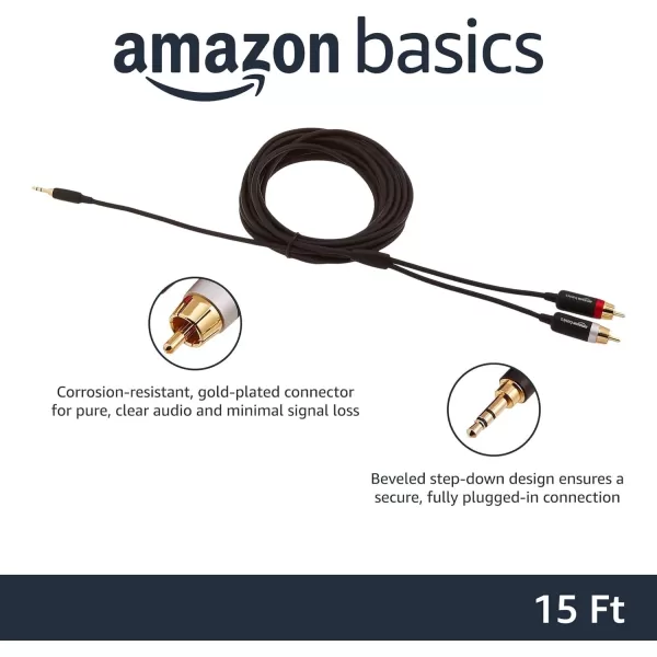 Amazon Basics 35mm to 2Male RCA Adapter Audio Stereo Cable For Speaker 25 Feet15 Feet