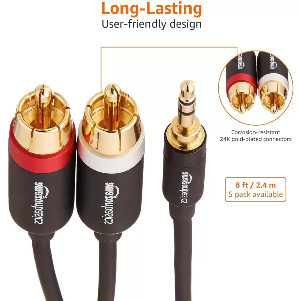 Amazon Basics 35mm to 2Male RCA Adapter Audio Stereo Cable For Speaker 25 Feet8 Feet