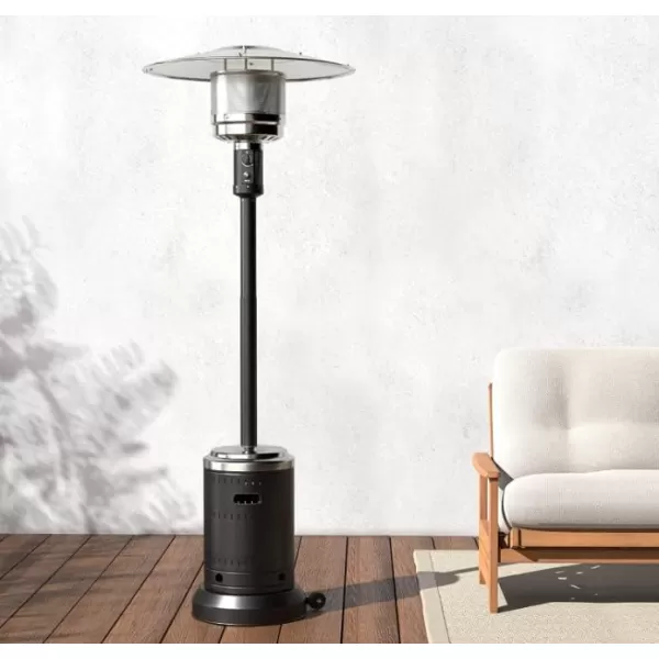 Amazon Basics 46000 BTU Outdoor Propane Patio Heater with Wheels Commercial  Residential Large BlackStainless SteelBlackStainless Steel